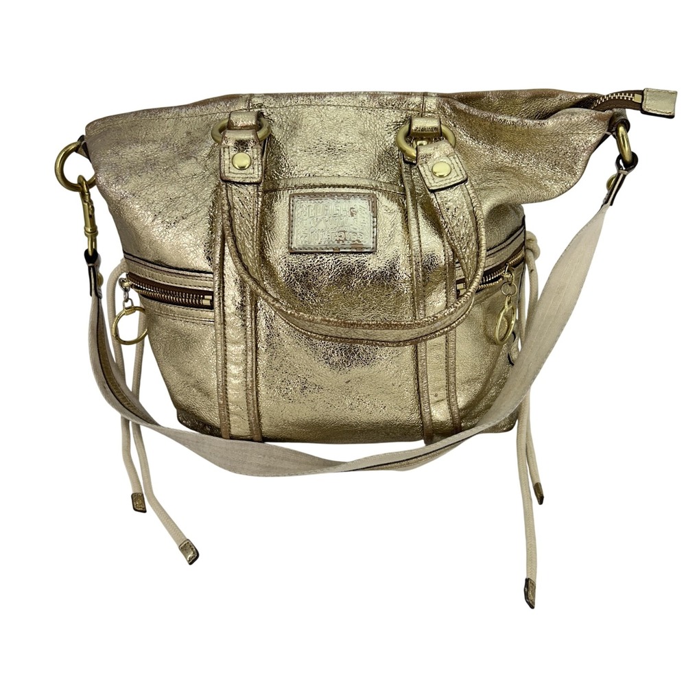 Coach Poppy Metallic Leather Shoulder Bag Womens Gold Satchel Crossbody Y2K Hobo